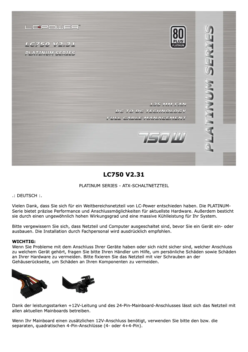 Page 1 de la notice Manuel utilisateur LC-Power LC750 V2.31