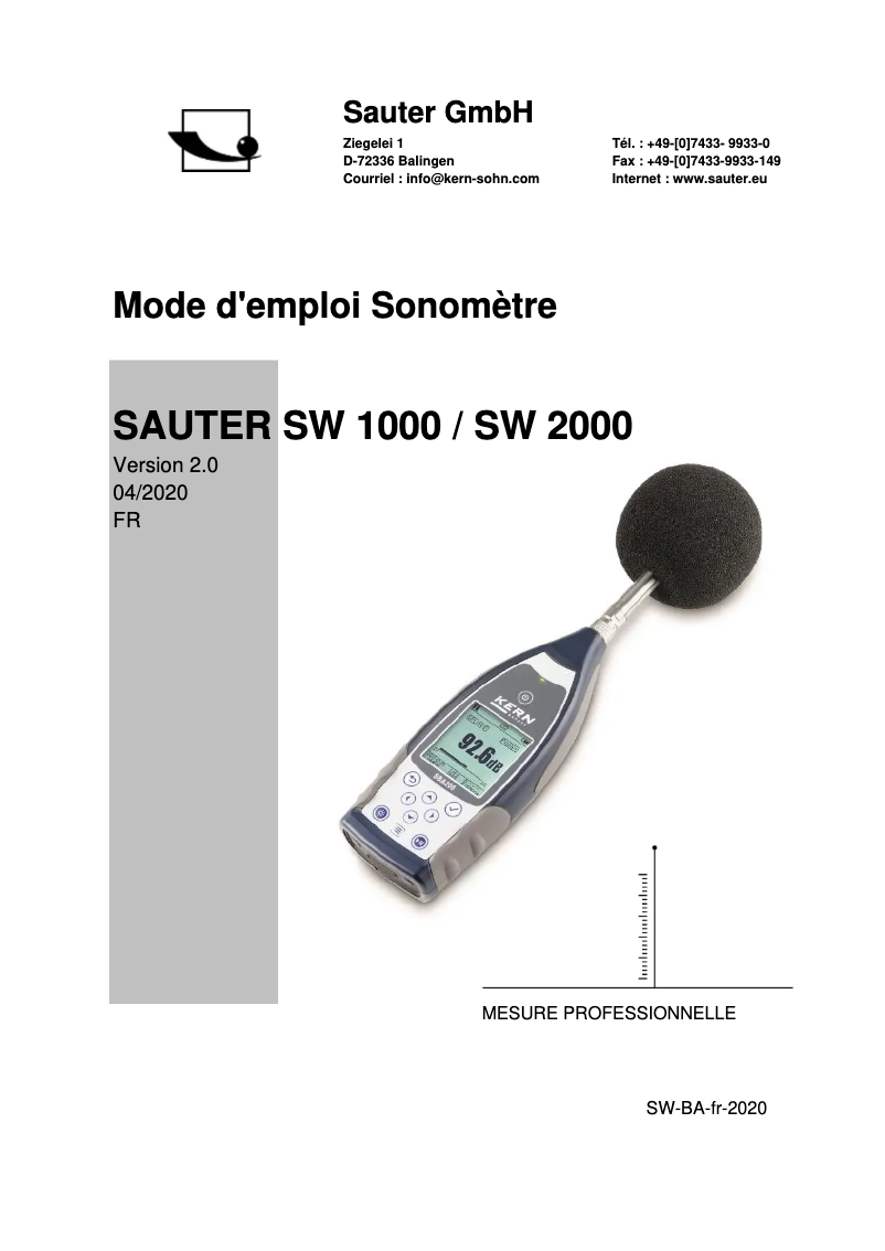 First page image of the manual for SW 1000