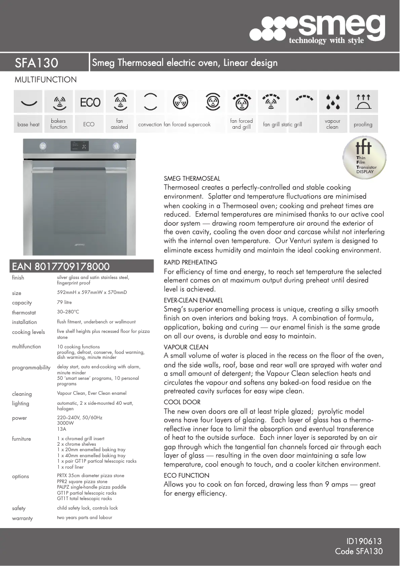 Page n°1 - Fiche technique Smeg SFA130