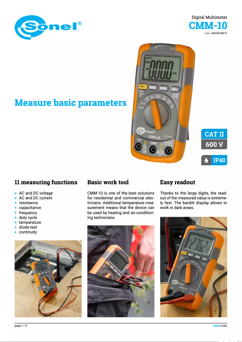 Page n°1 - Fiche technique Sonel CMM-10