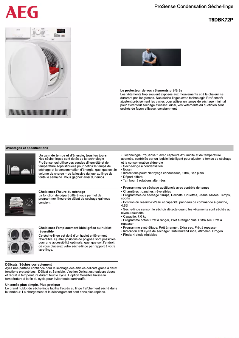 Página 1 del manual Ficha técnica AEG T6DBK72P