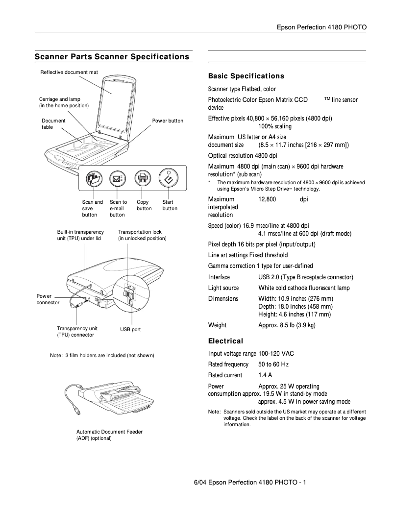 Page n°1 - Manuel utilisateur Epson Perfection 4180