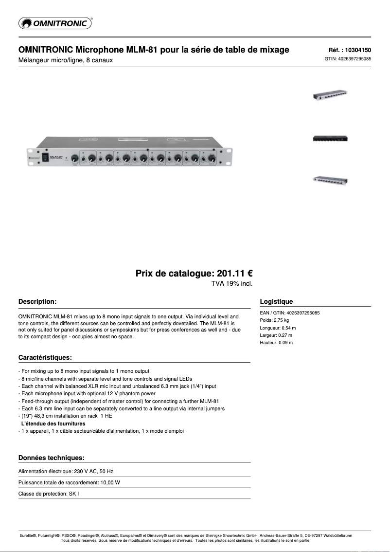 Page n°1 - Fiche technique Omnitronic MLM-81