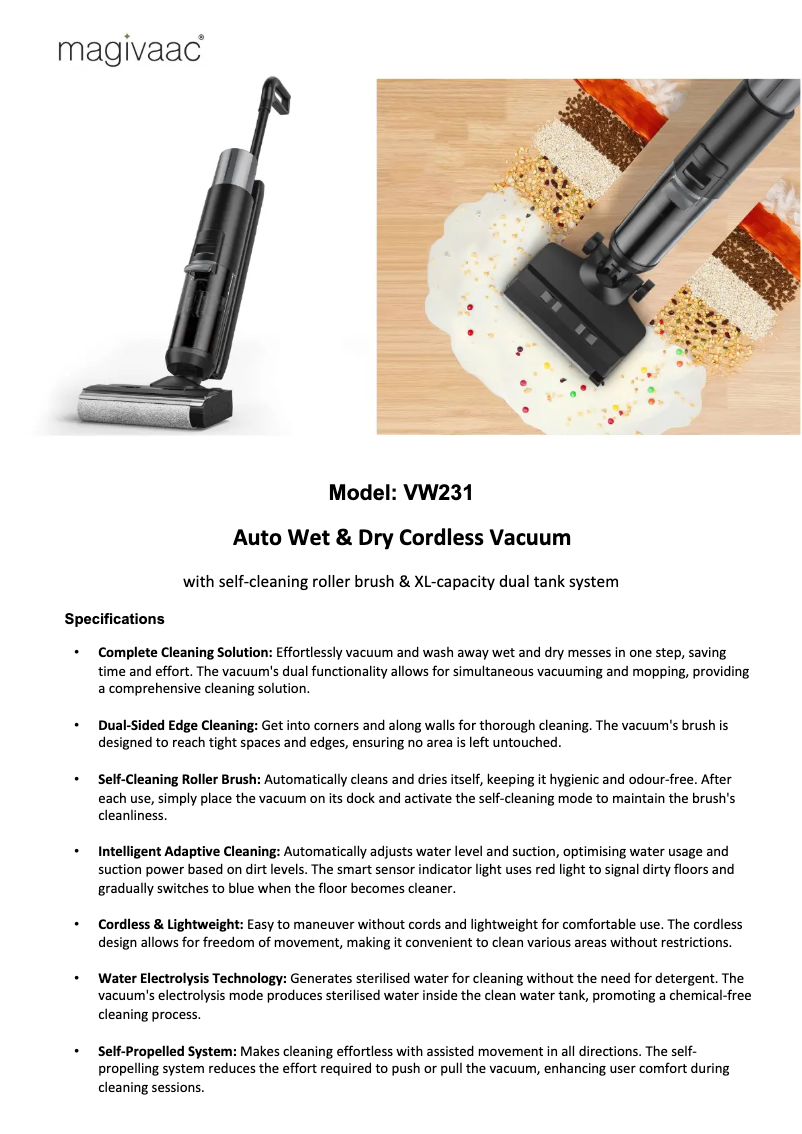Page 1 de la notice Fiche technique Magivaac VW231