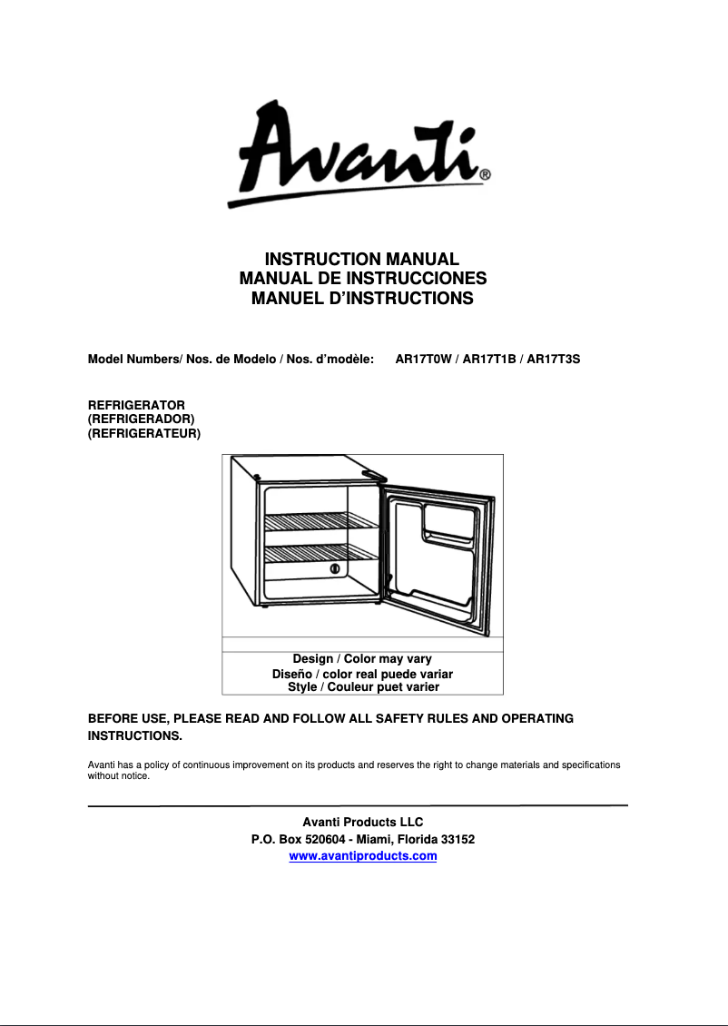 First page image of the manual for AR17T1B