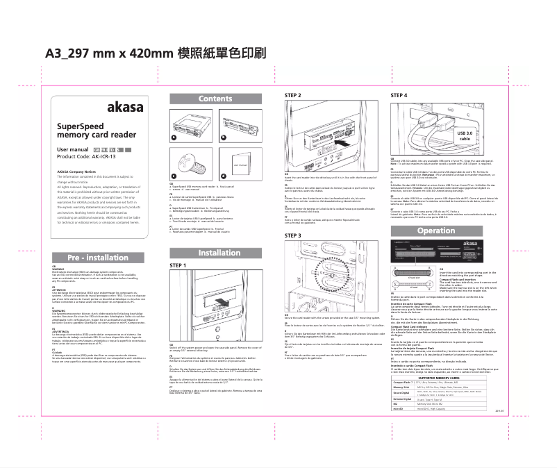 Page 1 de la notice Manuel utilisateur Akasa AK-ICR-13