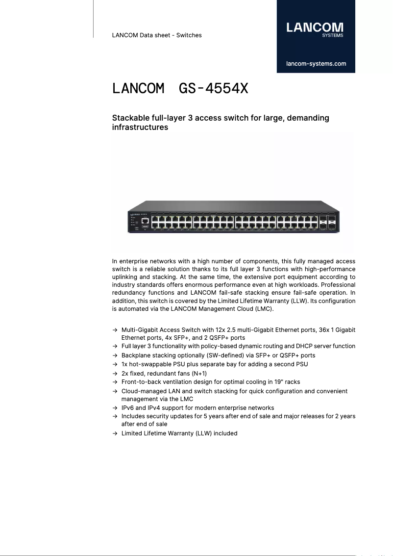 Page n°1 - Fiche technique Lancom GS-4554X