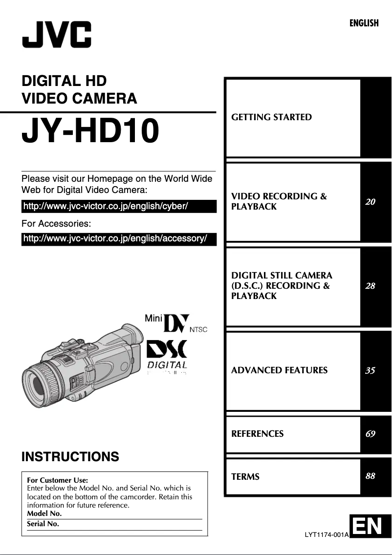 Page 1 de la notice Manuel utilisateur JVC JY-HD10