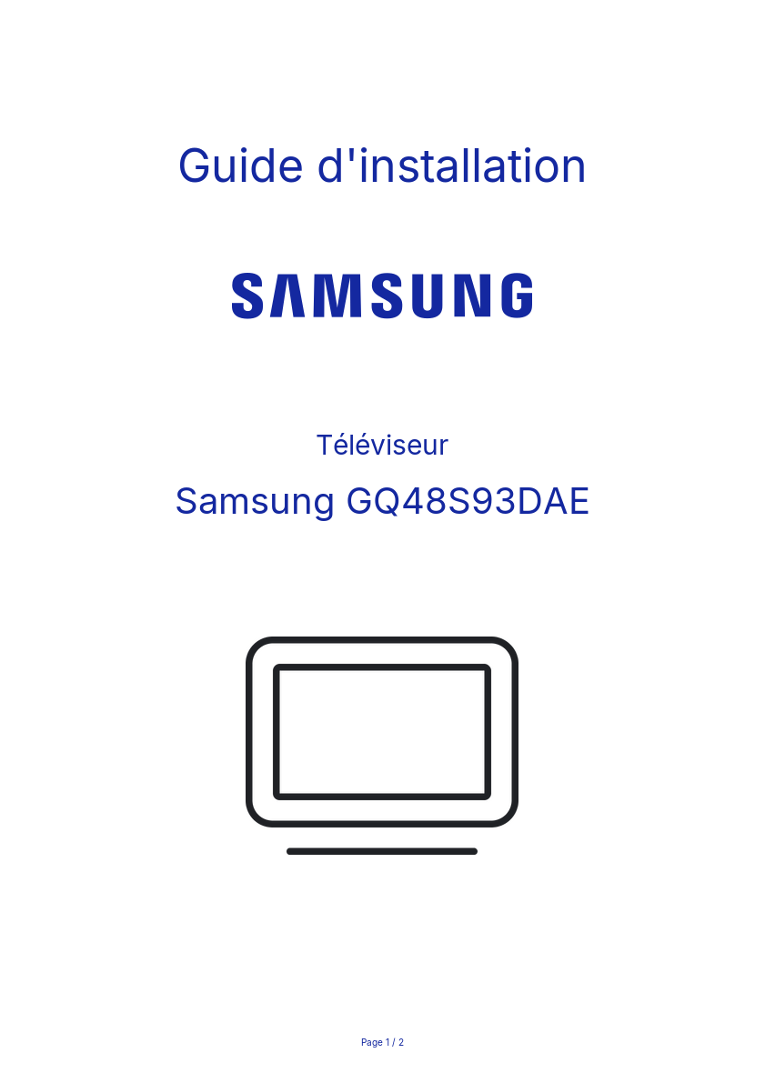 Page n°1 - Guide d'installation Samsung GQ48S93DAE