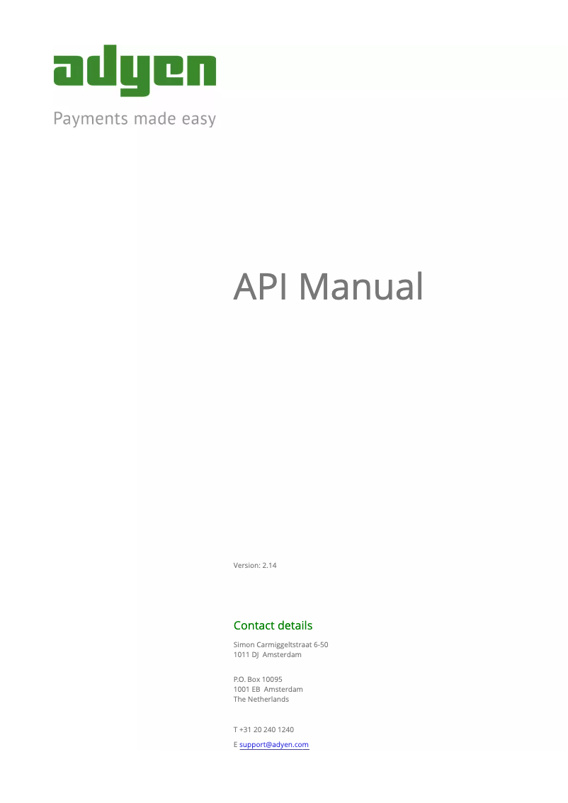 Page 1 de la notice Manuel utilisateur Adyen API v2.14