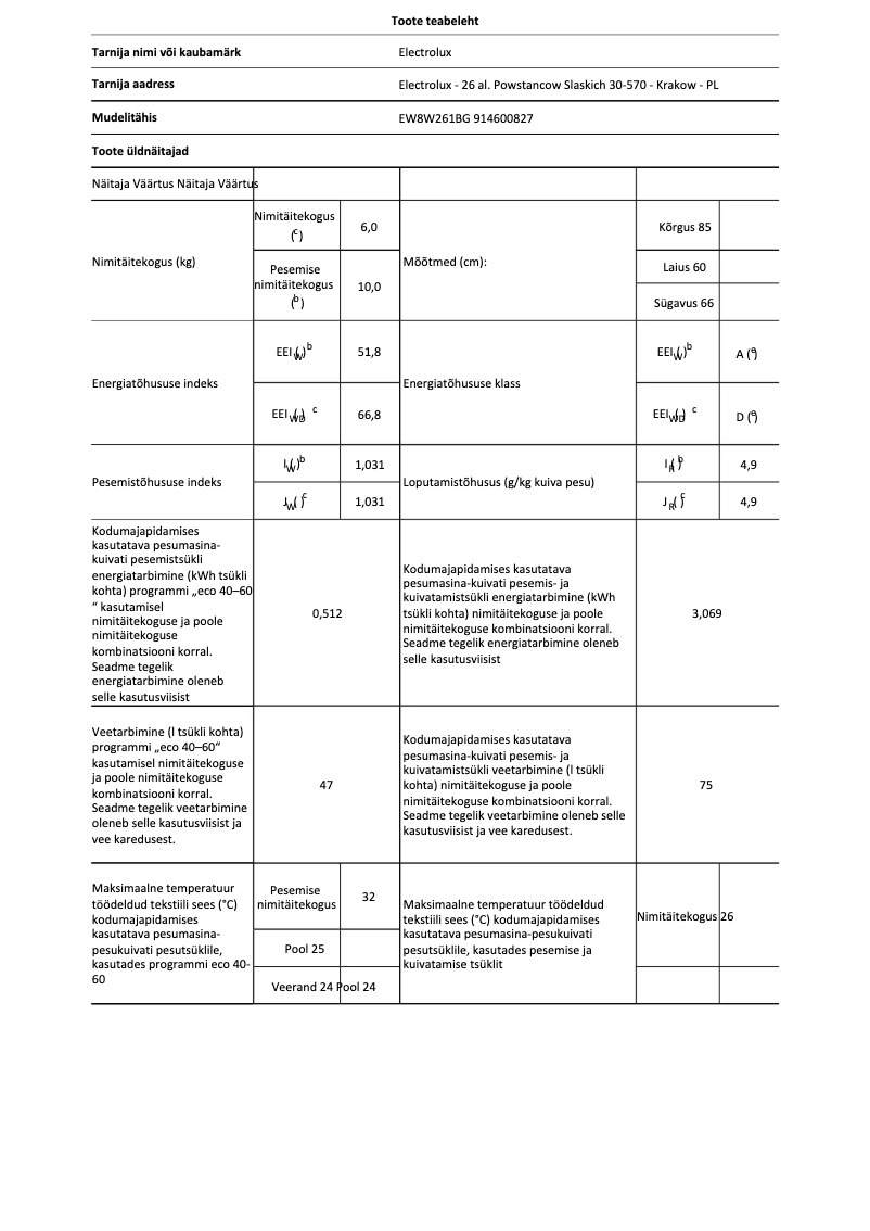 Page 1 de la notice Manuel utilisateur Electrolux EW8W261BG