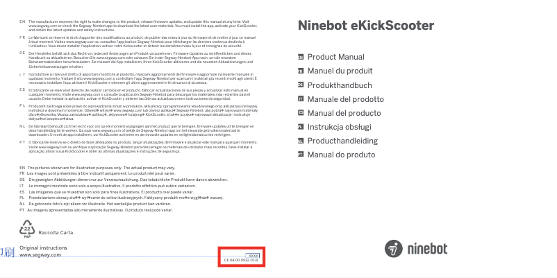 Image de la première page du manuel de l'appareil Ninebot eKickScooter E2 Pro E
