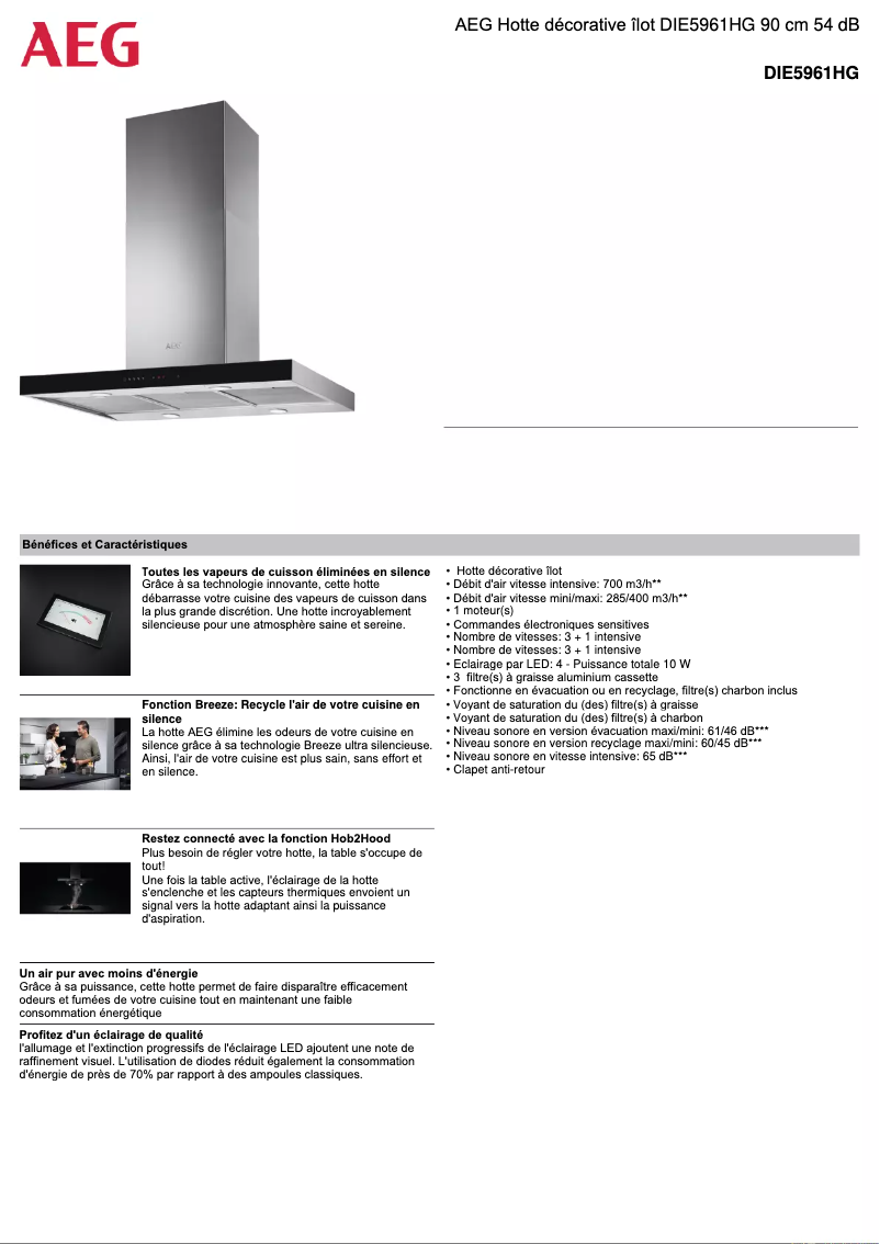 Page 1 de la notice Fiche technique AEG DIE5961HG