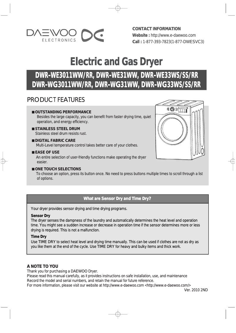 Page 1 de la notice Manuel utilisateur Daewoo DWR-WE3011RR