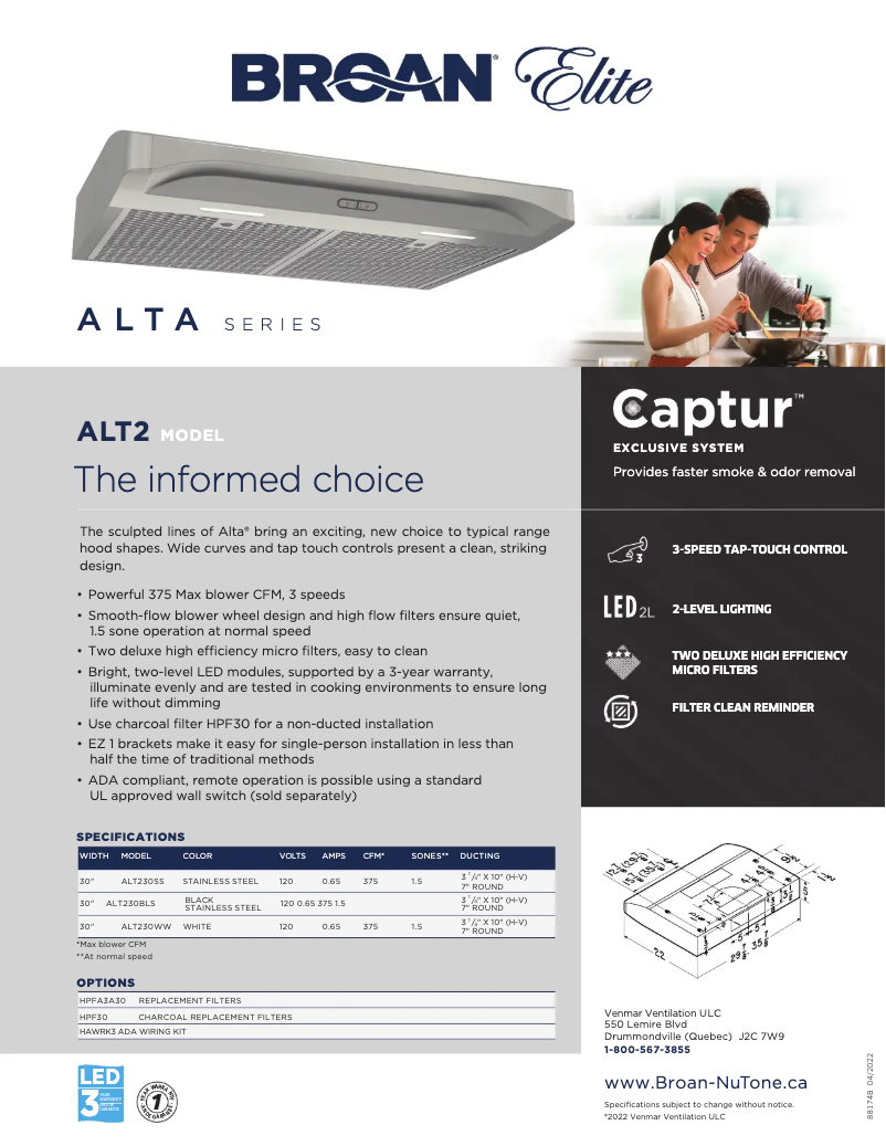 Page n°1 - Brochure Broan ALT230WW