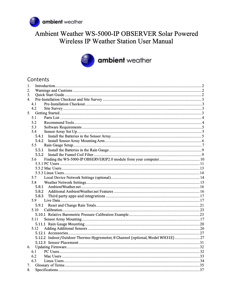 Image de la première page du manuel de l'appareil WS-5000-IP