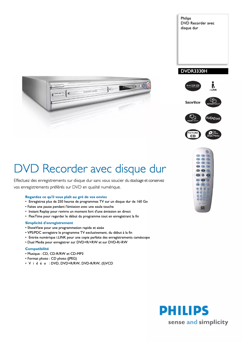 Page 1 of the manual Technical Sheet Philips DVDR3330H