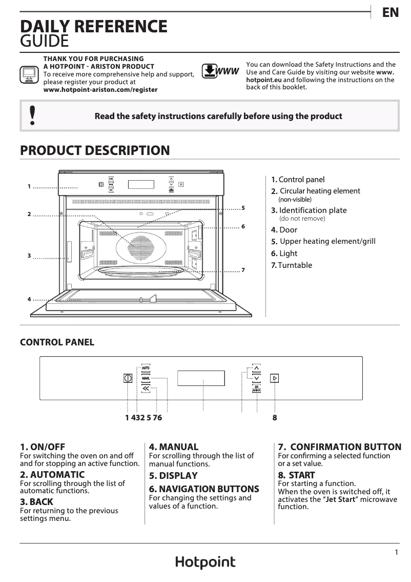 Page n°1 - Manuel utilisateur Hotpoint MP 676 BL H
