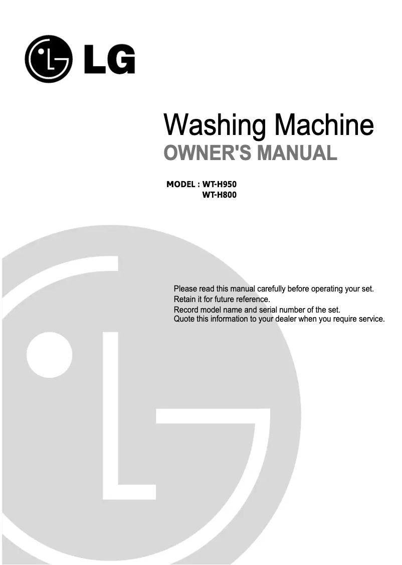 Page 1 de la notice Manuel utilisateur LG WT-H950