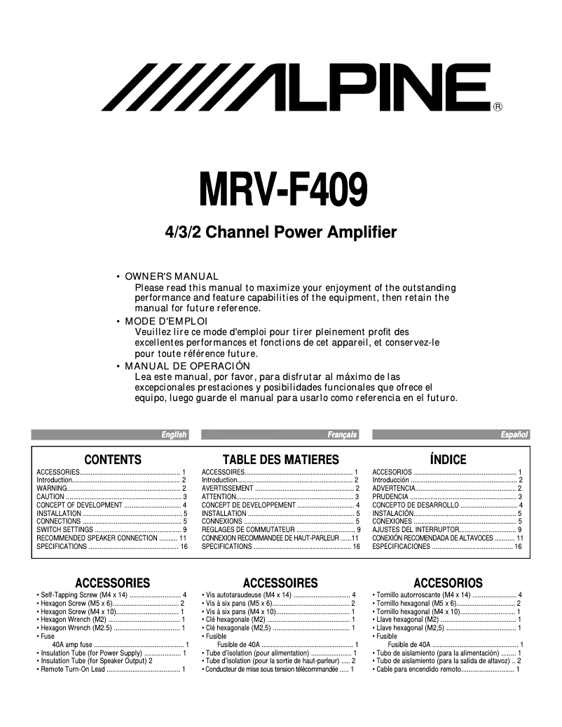 Page 1 de la notice Manuel utilisateur Alpine MRV-F409