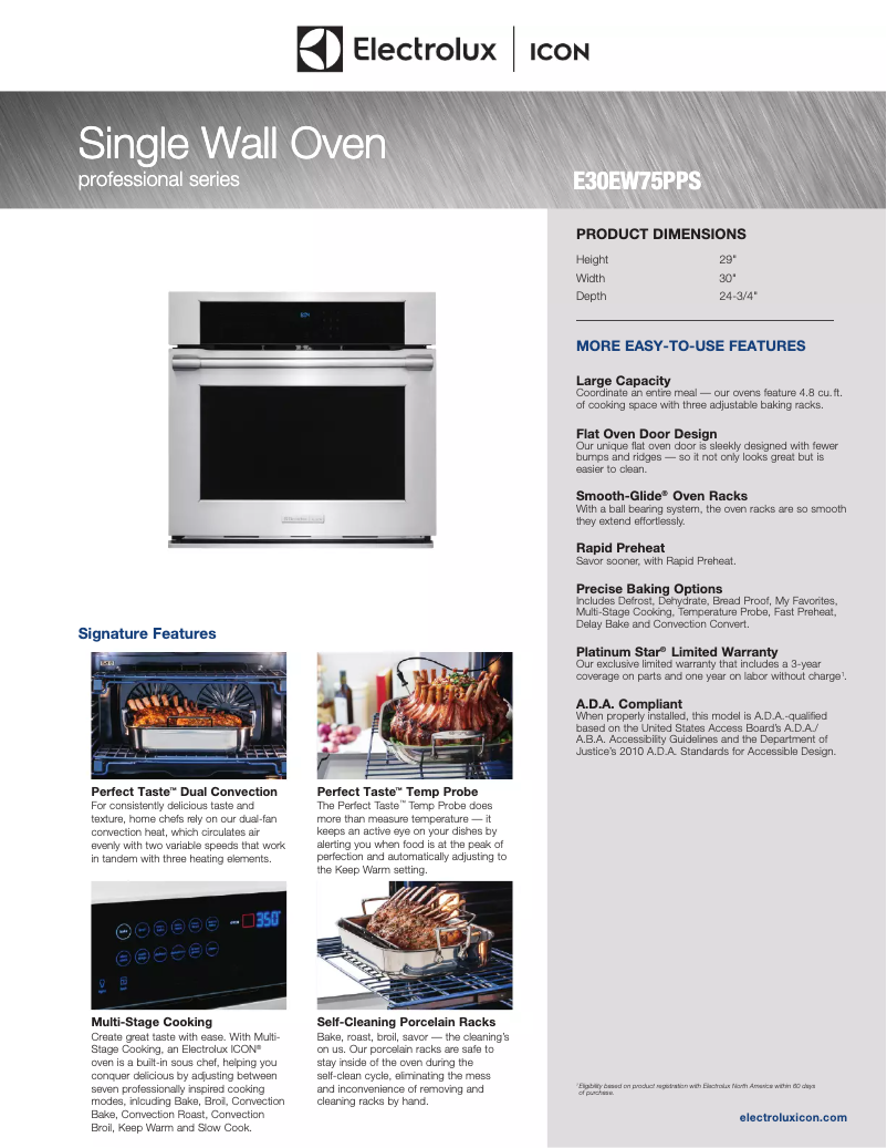 Page 1 de la notice Fiche technique Electrolux ICON E30EW75PPS