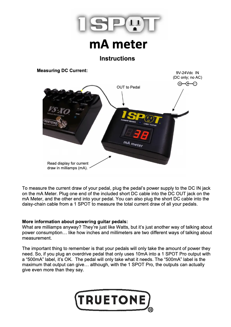 Page 1 of the manual User Manual Truetone mA meter