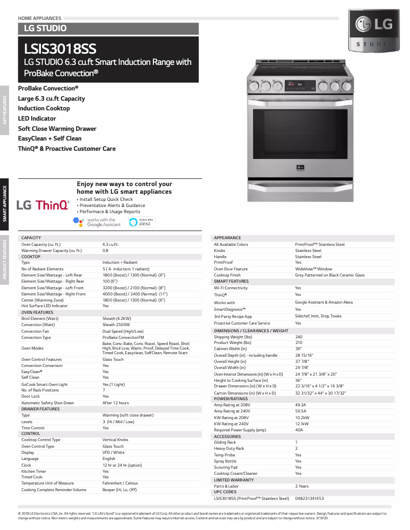 Page 1 de la notice Fiche technique LG LSIS3018SS