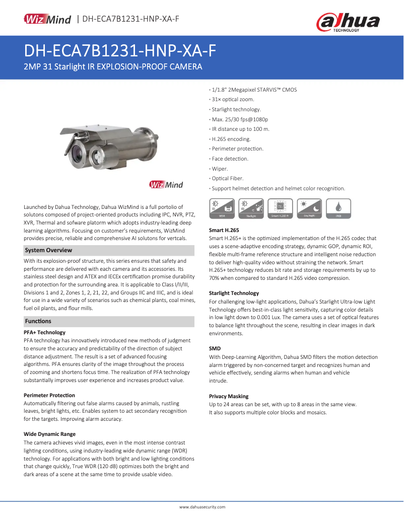 Page n°1 - Fiche technique Dahua Technology ECA7B1231-HNP-XA-F