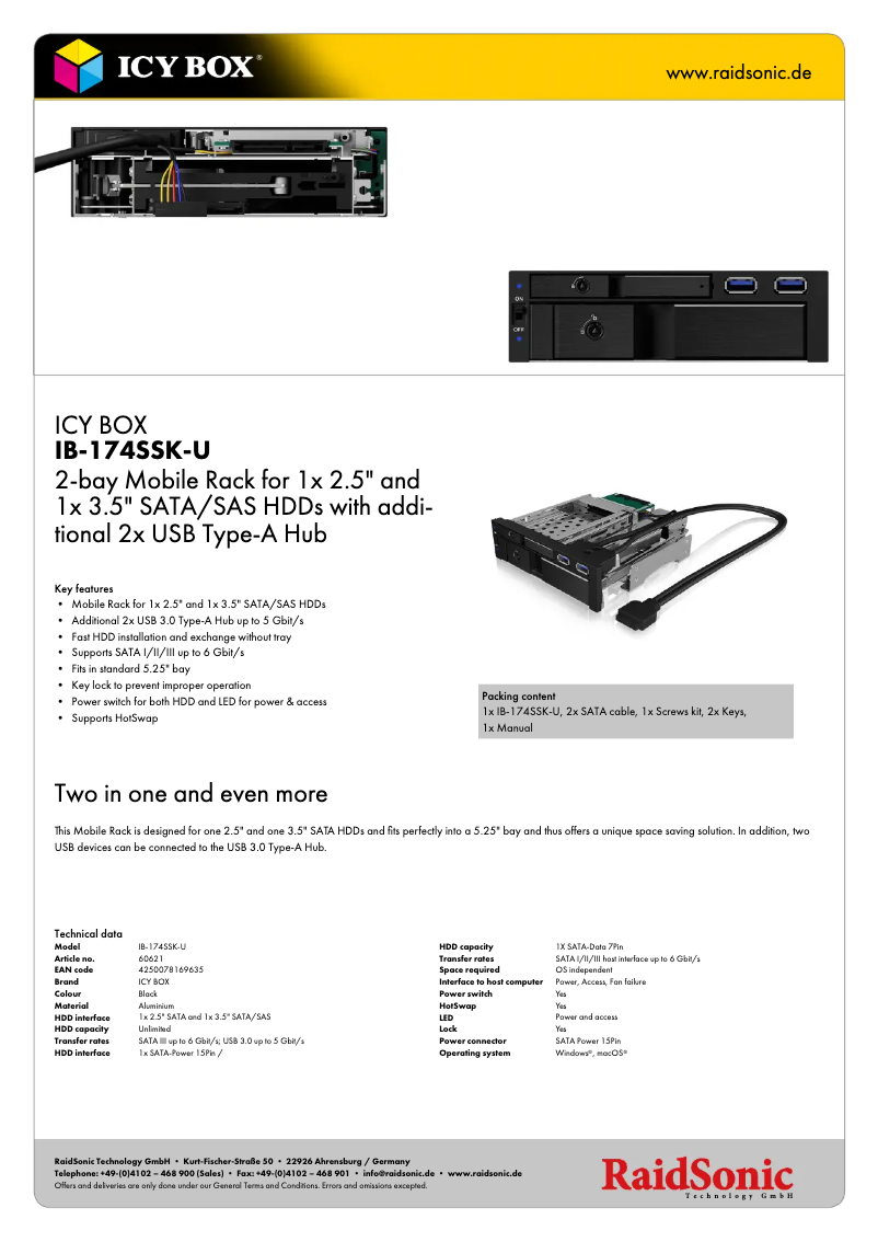 Página 1 del manual Ficha técnica Icy Box IB-174SSK-U