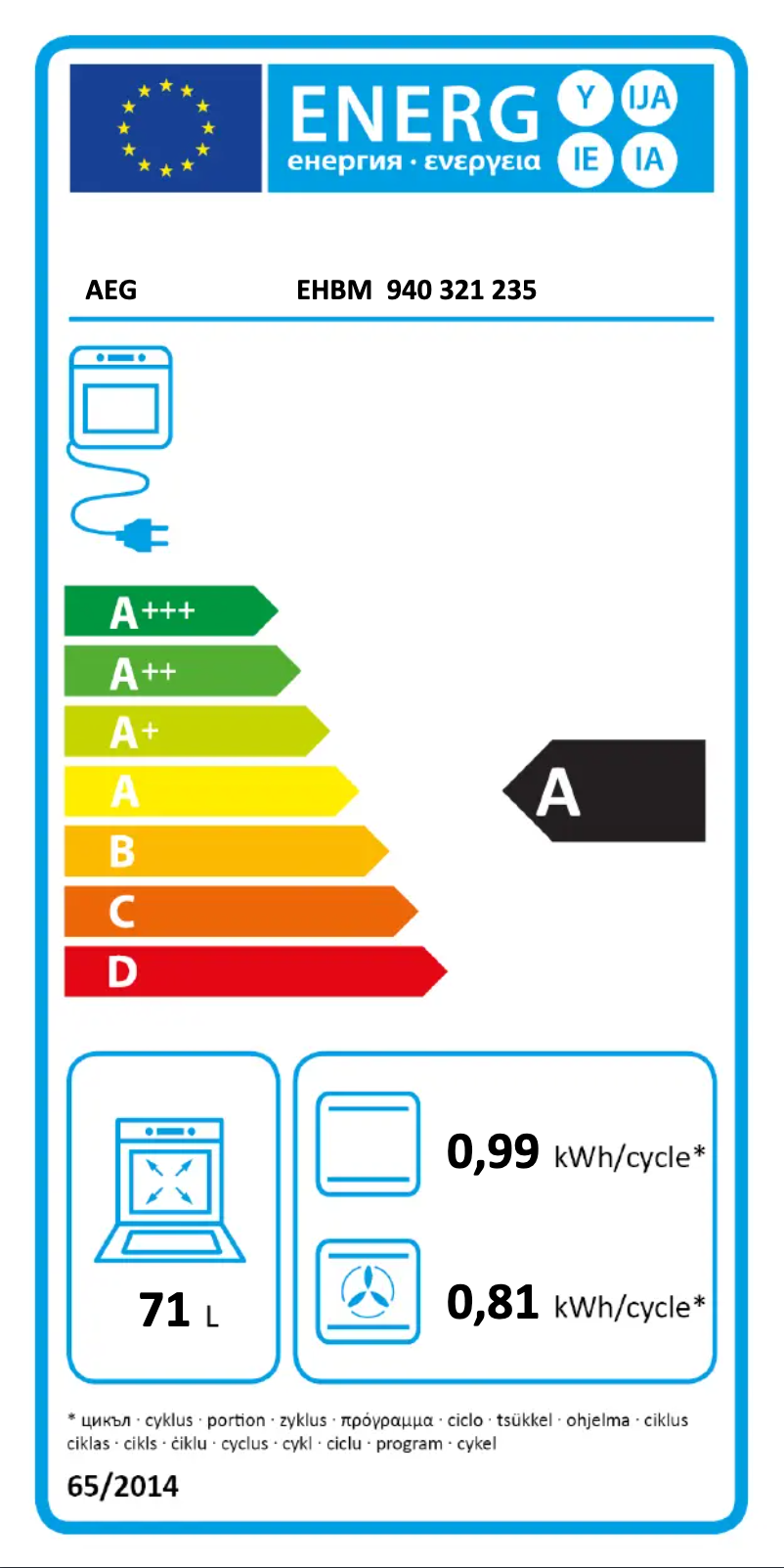 Page n°1 - Label énergétique AEG EHBM