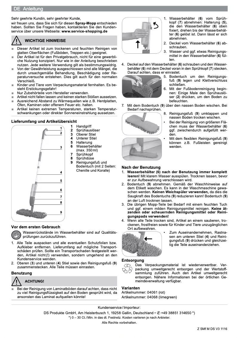 Page 1 de la notice Manuel utilisateur Cleanmaxx 04061