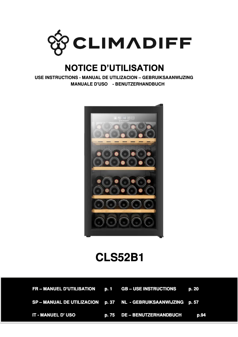 Page 1 de la notice Manuel utilisateur Climadiff CLS52B1