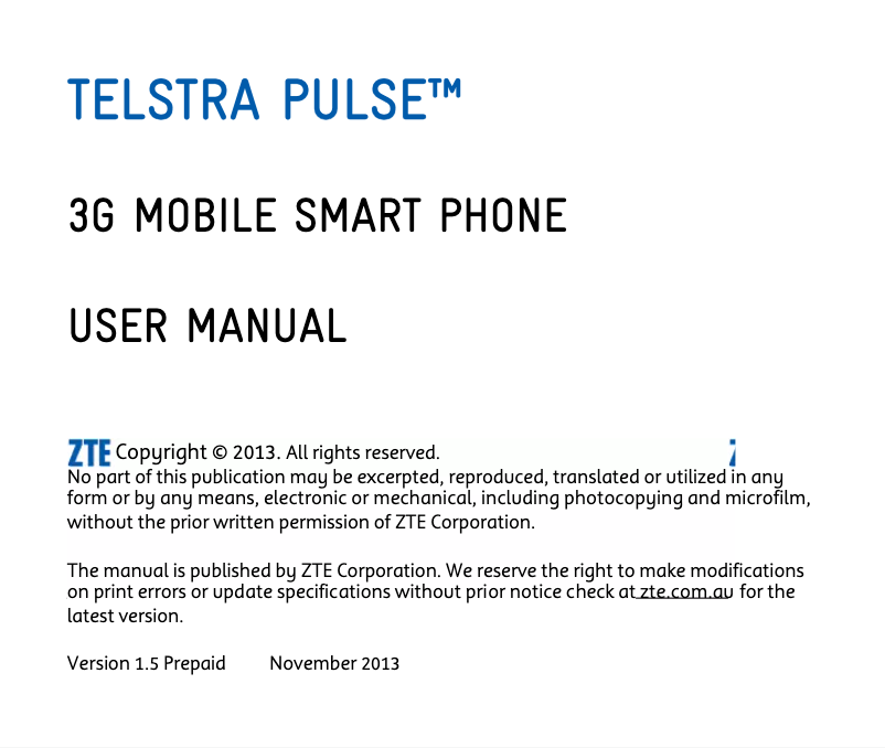 Page 1 de la notice Manuel utilisateur ZTE Telstra Pulse T-790