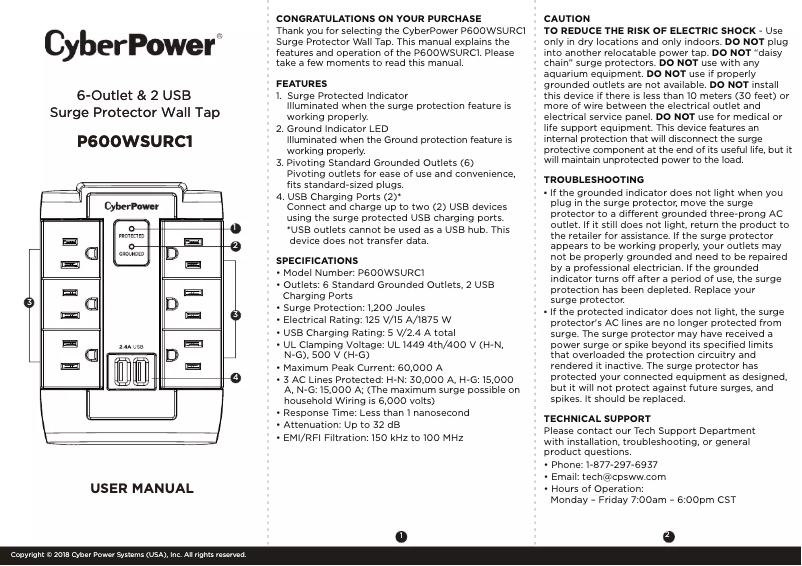 Page 1 de la notice Manuel utilisateur CyberPower Home Office P600WSURC1