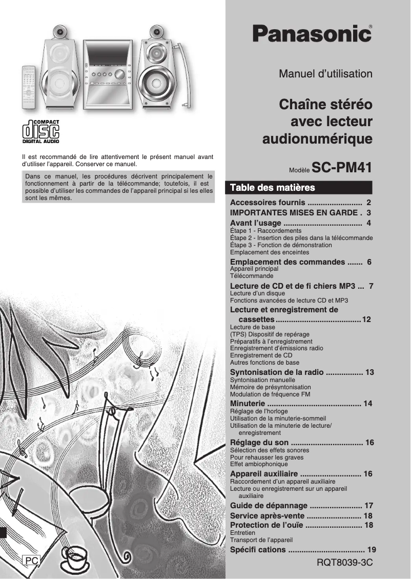 Page 1 de la notice Manuel utilisateur Panasonic SC-PM41
