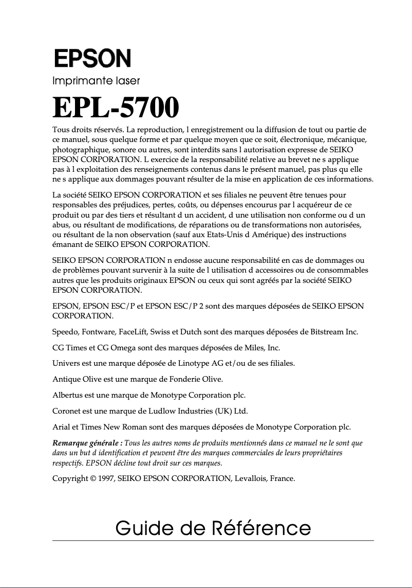 Image de la première page du manuel de l'appareil EPL-5700
