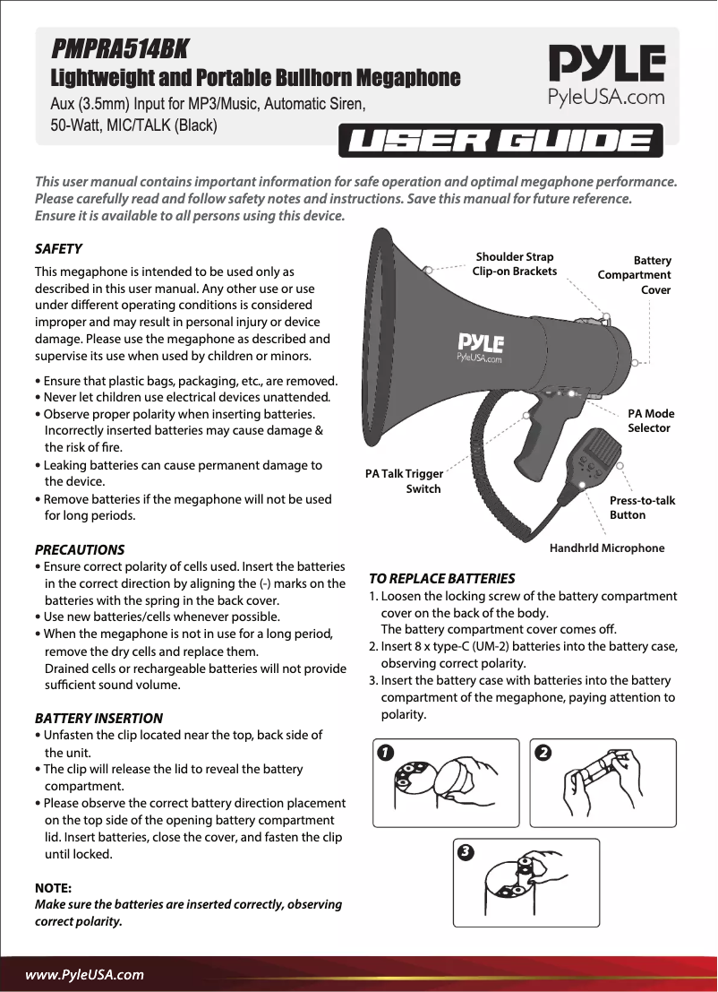 Page n°1 - Manuel utilisateur Pyle PMPRA514BK