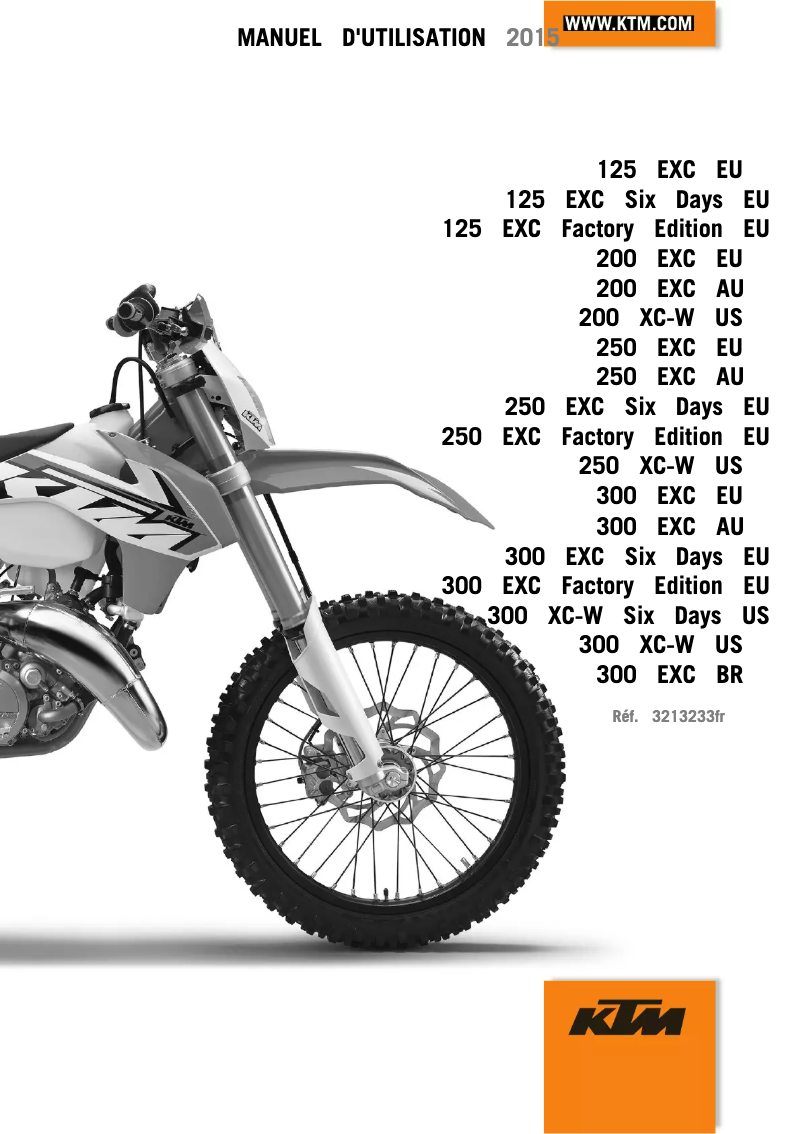 Page 1 de la notice Manuel utilisateur KTM 125 EXC Six Days (2015)