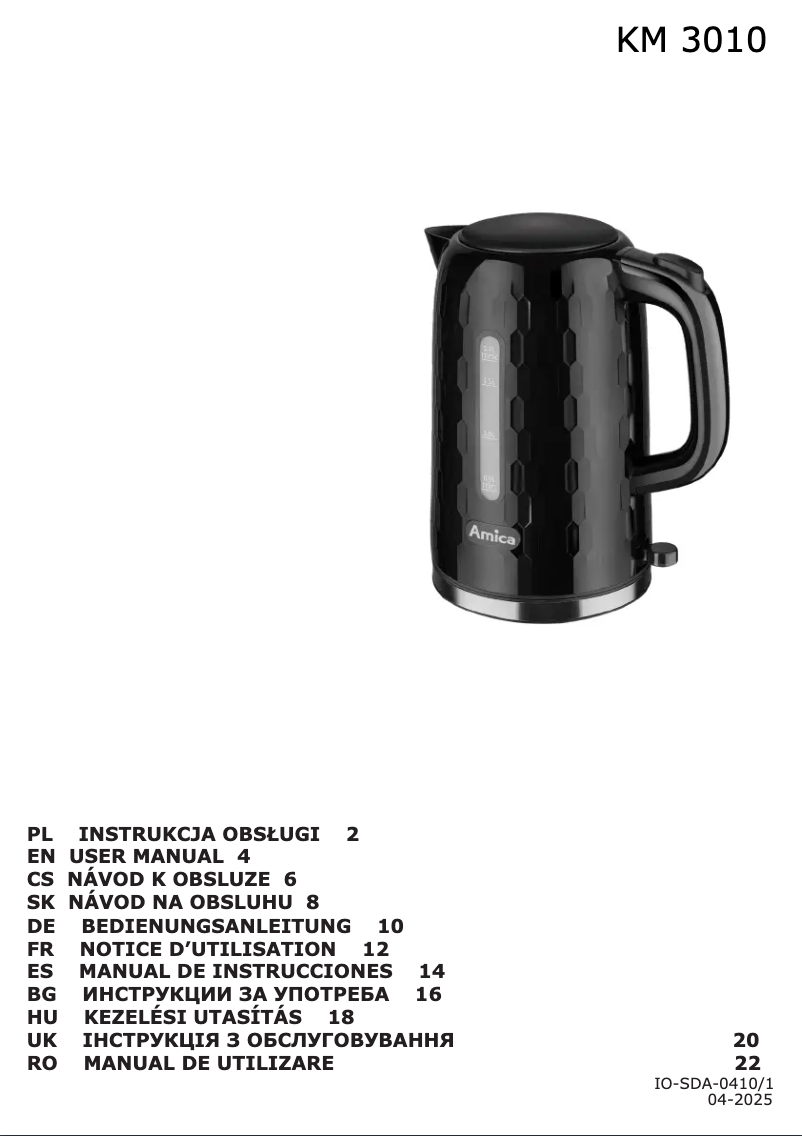 Page 1 de la notice Manuel utilisateur Amica KM 3010