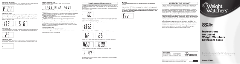 Image de la première page du manuel de l'appareil Weight Watchers WW405