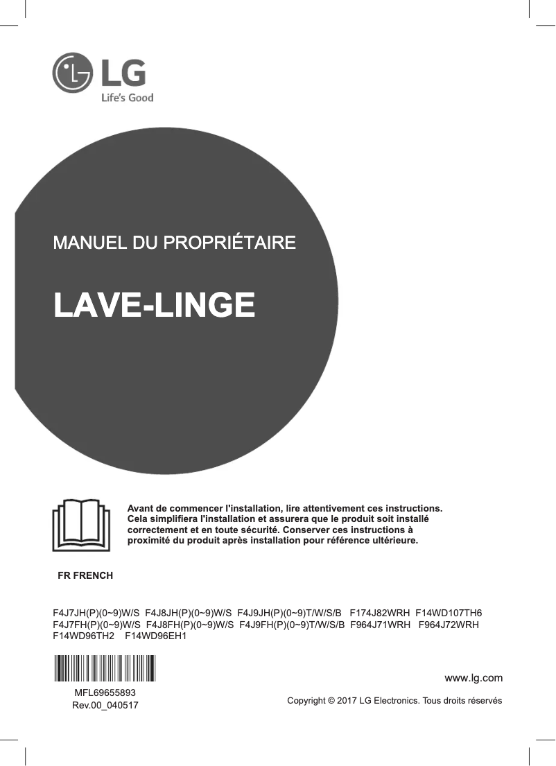 Page 1 de la notice Manuel utilisateur LG F174J82WRH