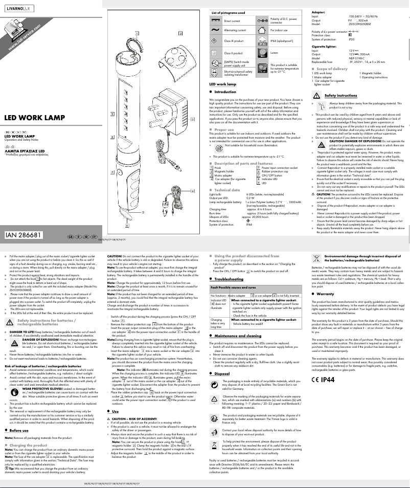Page 1 de la notice Manuel utilisateur Livarno Lux IAN 286681
