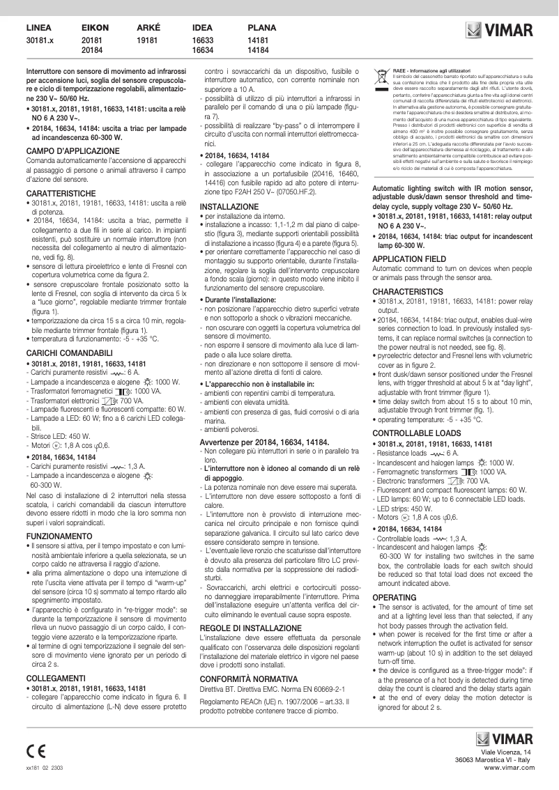 Page n°1 - Manuel utilisateur Vimar 19181