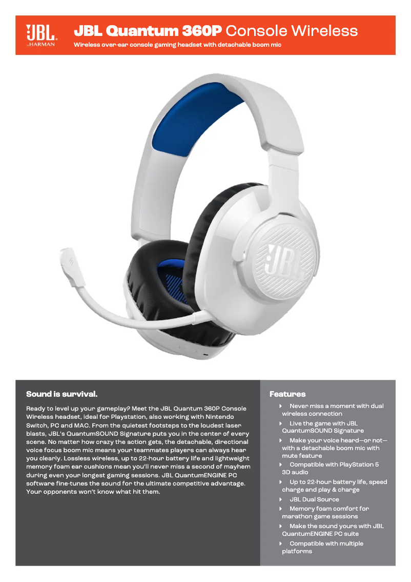 Page 1 de la notice Fiche technique JBL Quantum 360P Console Wireless