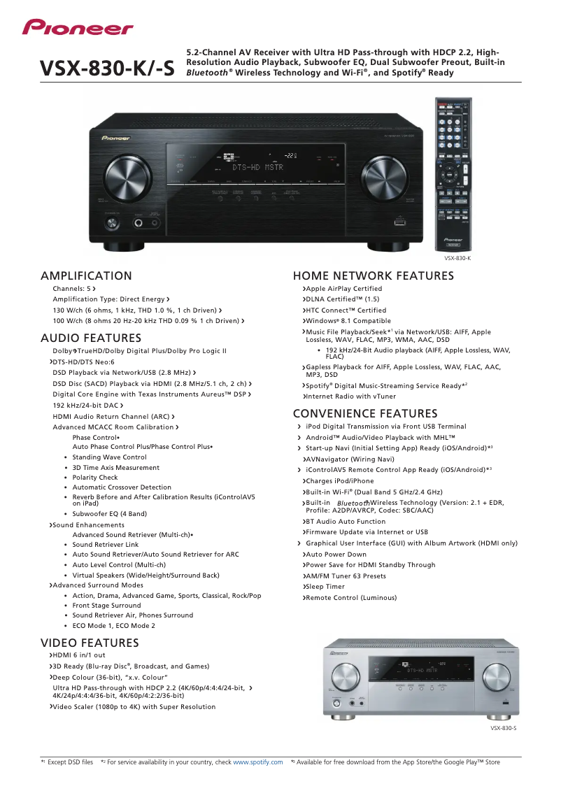 Page n°1 - Fiche technique Pioneer VSX-830
