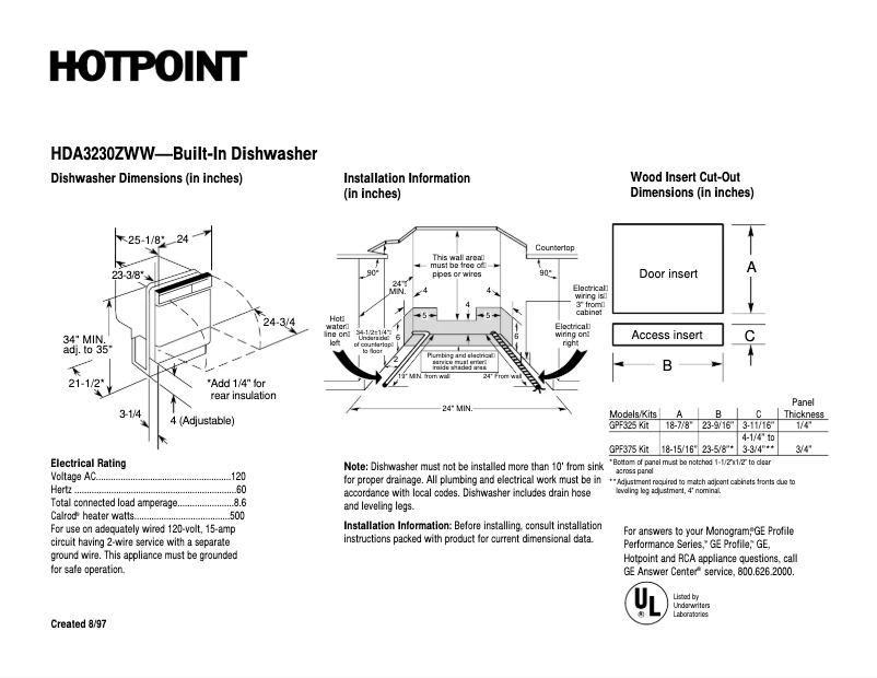 Page n°1 - Fiche technique GE HDA3230ZWW