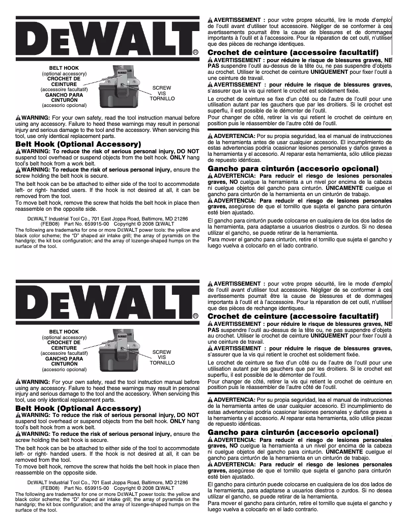 Page 1 de la notice Manuel utilisateur DeWalt DCK475L