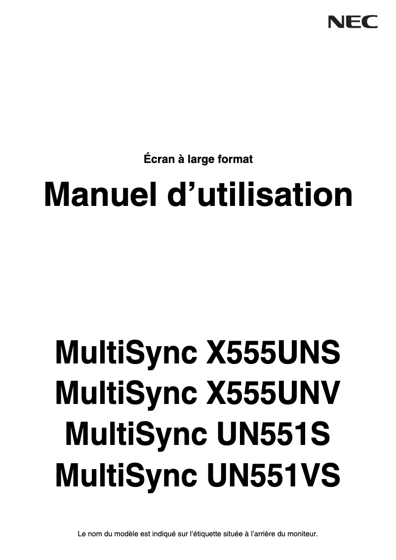 Page 1 de la notice Mode d'emploi NEC MultiSync UN551S