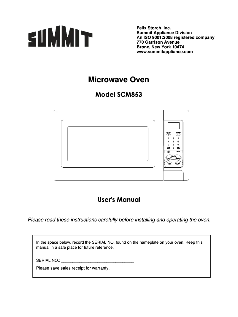Page 1 de la notice Manuel d'utilisation et d'entretien Summit SCM853