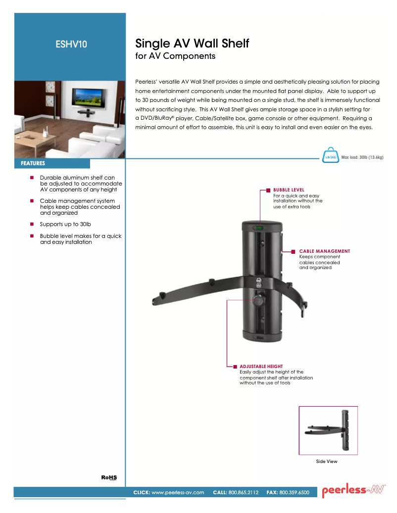 Page 1 de la notice Manuel utilisateur Peerless-AV ESHV10